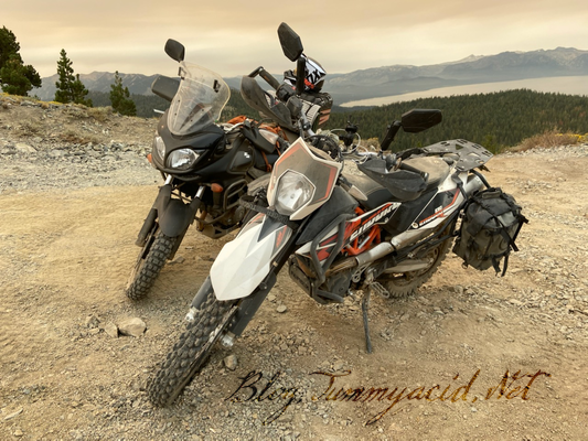 KTM 690 Enduro is small next to the Strom but very capable